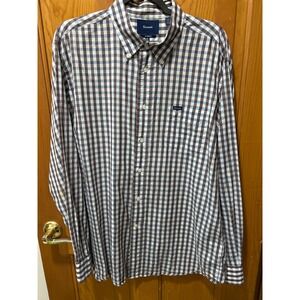 Faconnable Mens Classique XL Tall Gingham Button Down Shirt Brown Blue White